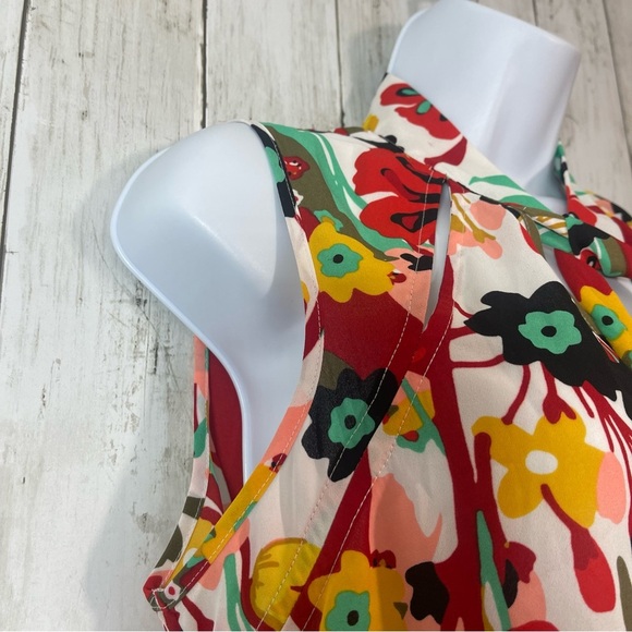 New York & Company Tie at Neck Floral Sleeveless Blouse Small - Picture 3 of 11